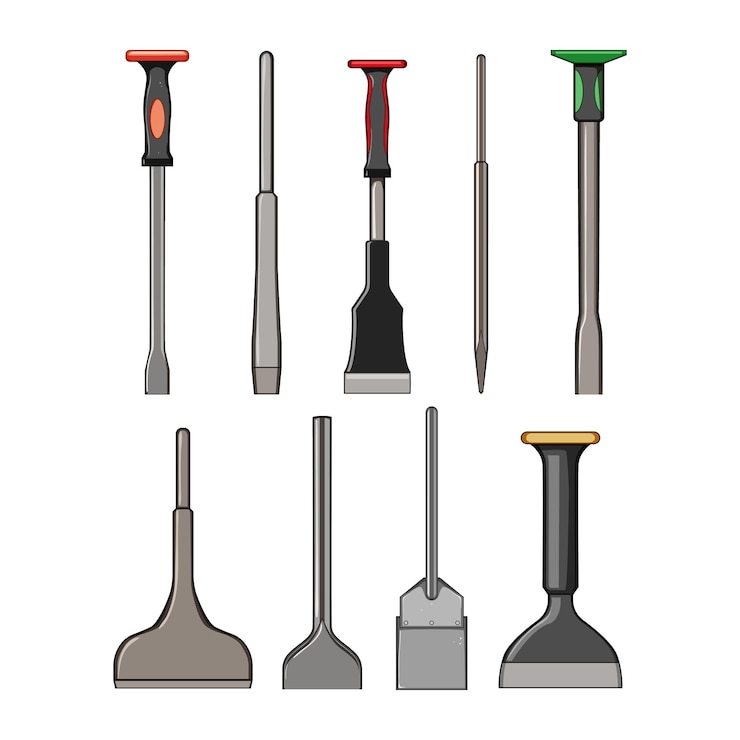 Vector brick chisel set cartoon vector illustration