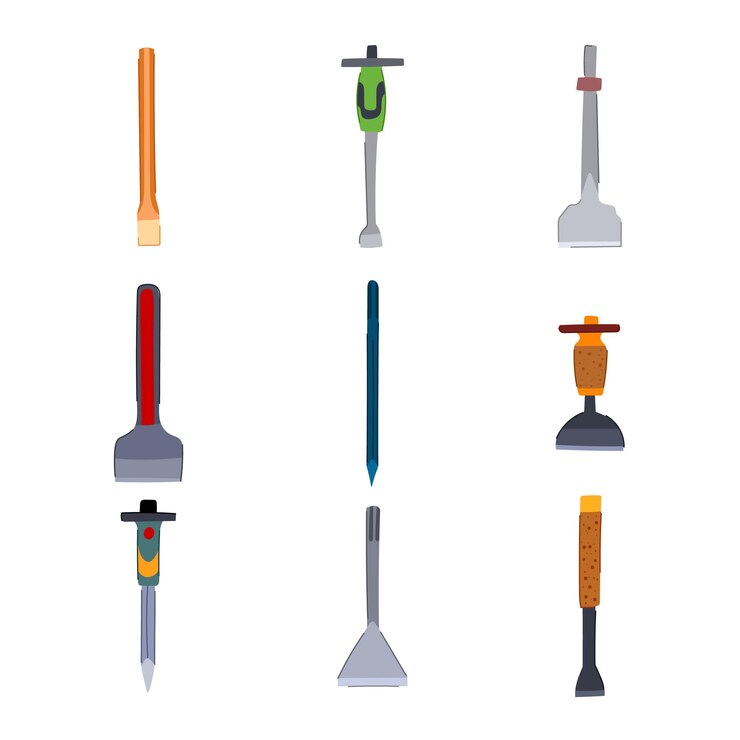 Vector brick chisel set cartoon vector illustration