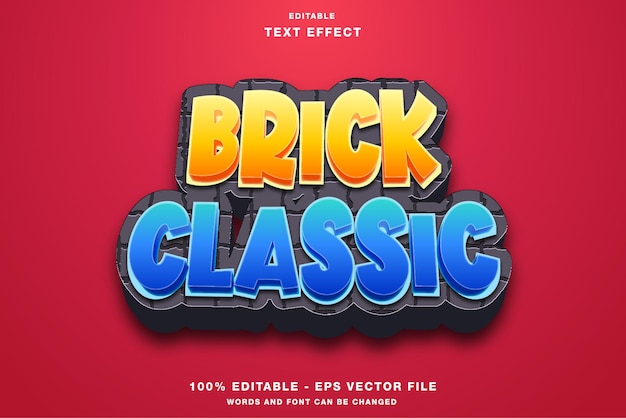 Brick Classic Game Cartoon bewerkbaar teksteffect