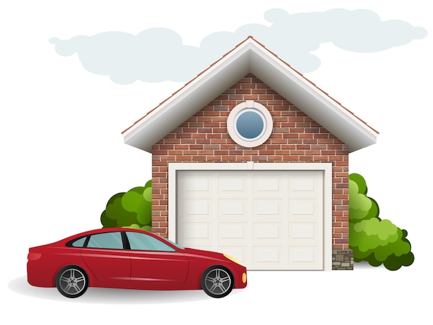 Vector brick garage and car