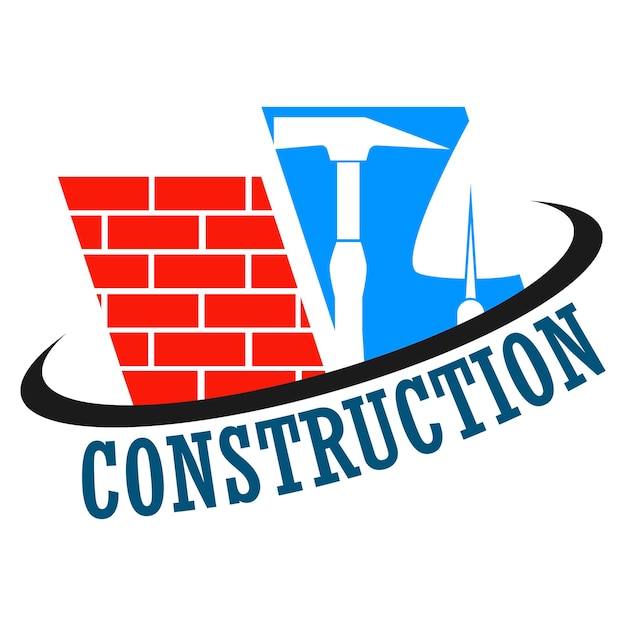 Brick hammer and trowel symbol for construction