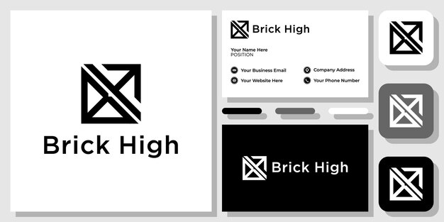 brick high combination symbol initial letter alphabet square shape with business card template