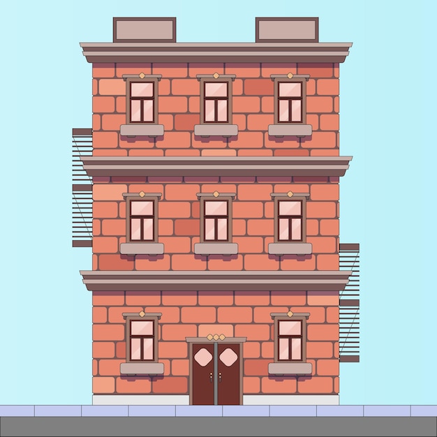 brick house against the blue sky, vector illustration, the color of the building is red