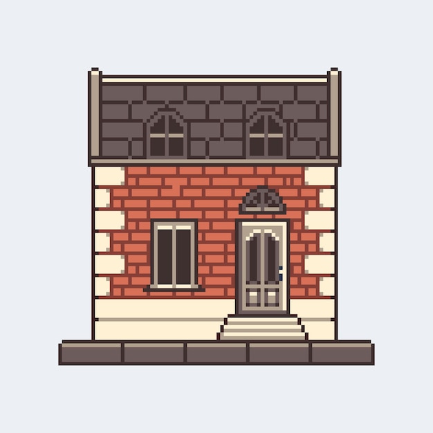 Brick house pixel art brickwork cottage traditional architecture 8 bit sprite