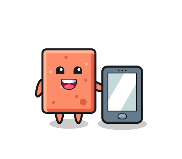 Brick illustration cartoon holding a smartphone cute design