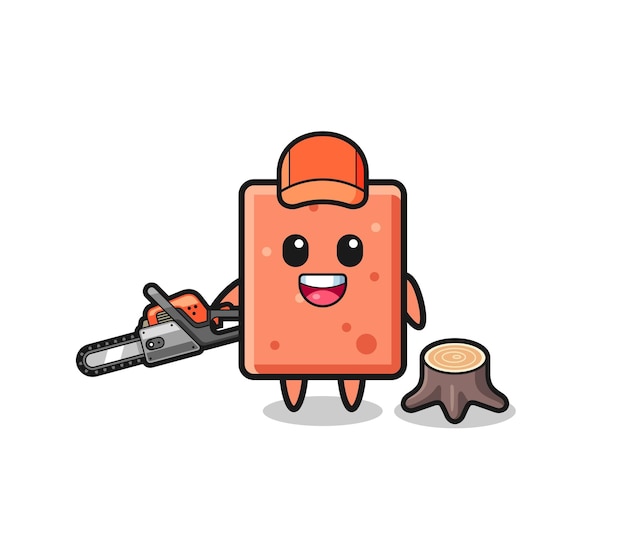 Brick lumberjack character holding a chainsaw