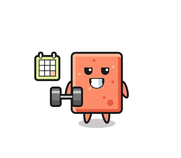 Brick mascot cartoon doing fitness with dumbbell cute design