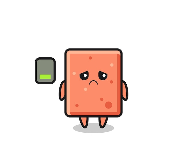 Brick mascot character doing a tired gesture cute design