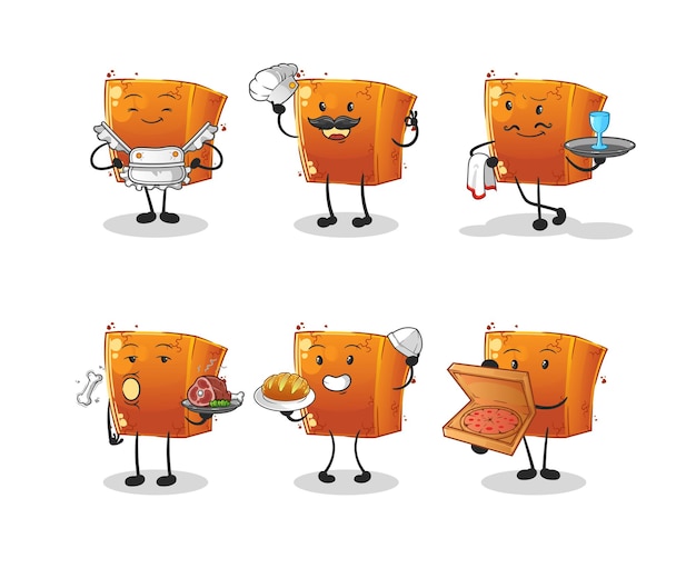 Brick restaurant group character cartoon mascot vector