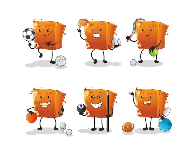 Brick sport set character cartoon mascot vector