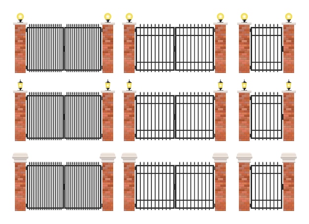 Brick and steel gate set isolated on white background