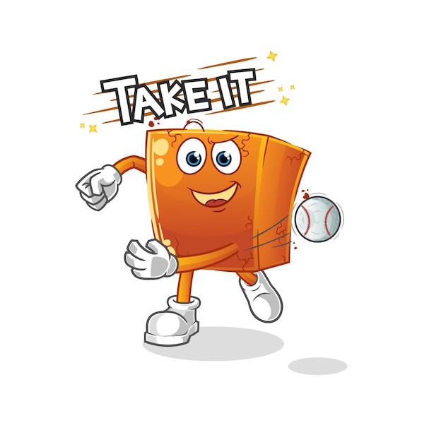Brick throwing baseball vector cartoon character