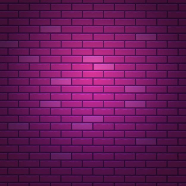 Vector brick wall background purple neon light 3d render