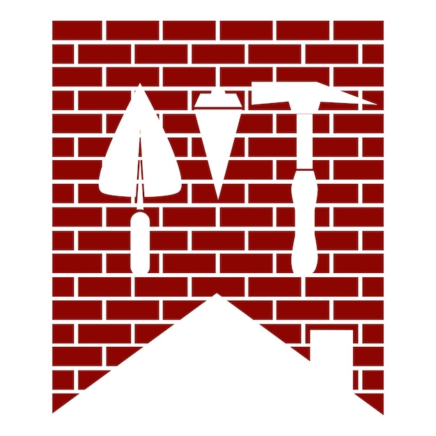Крыша дома из кирпичной стены и символ строительного инструмента для строительства