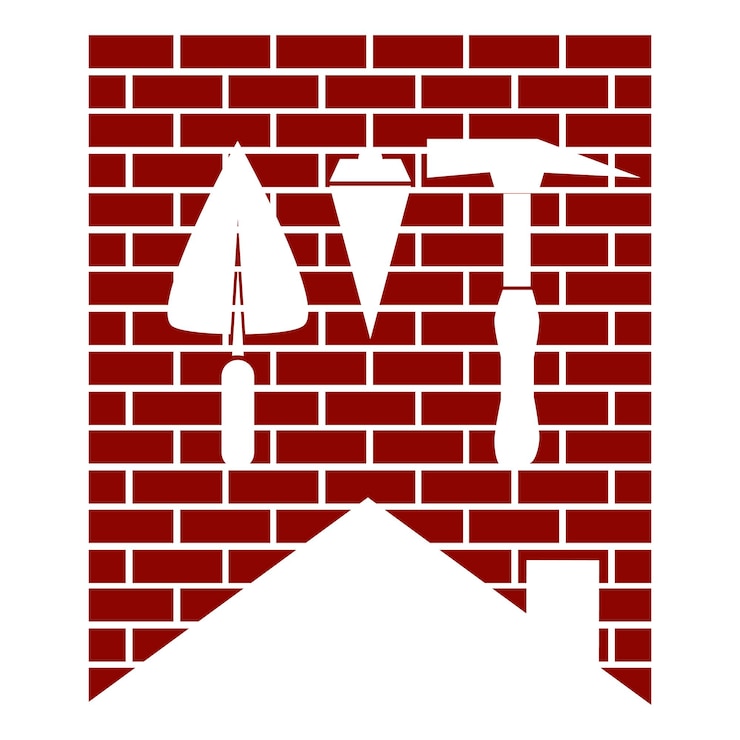 Vector brick wall house roof and construction tool symbol for construction