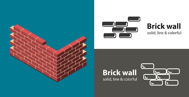 Brick wall isolated vector flat icon Bricks line solid design element
