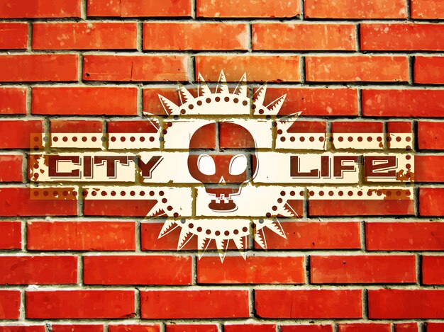 Vector brick wall with urban life sign