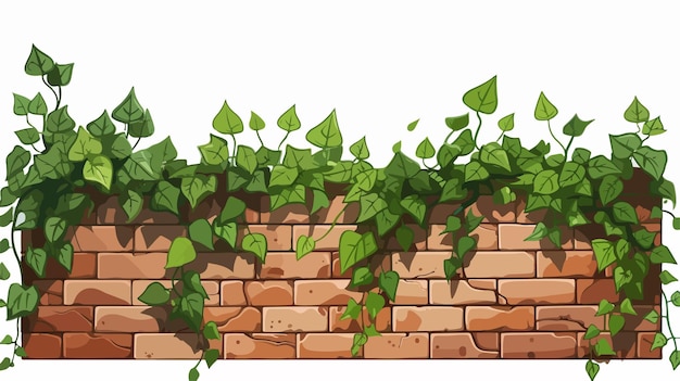 a brick wall with vines growing on it and a white background