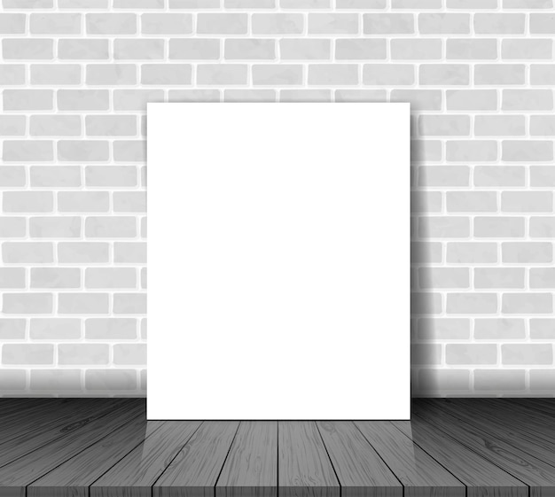 Brick wall with white paper sheet on wood floor 