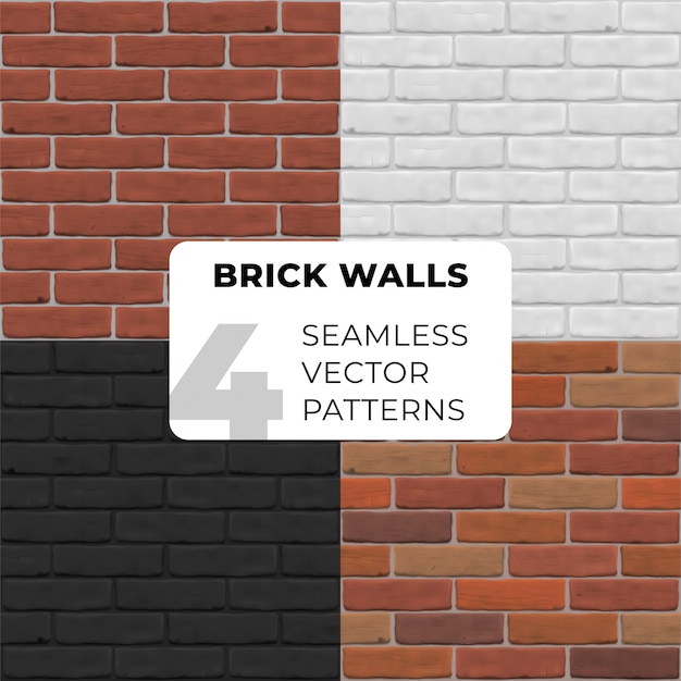Brick walls seamless  pattern. Brown, white, red, black stone texture for banner, interior, website, , game, , background. Set of photorealistic close up 