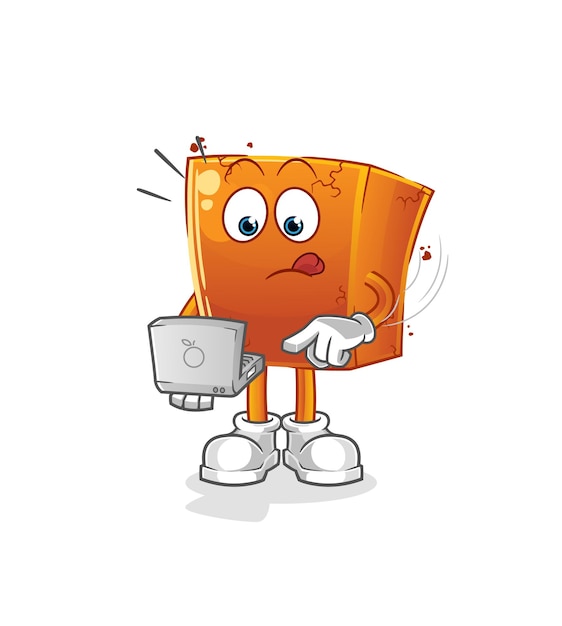 Brick with laptop mascot. cartoon vector