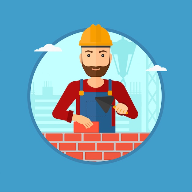 Vector bricklayer with spatula and brick.