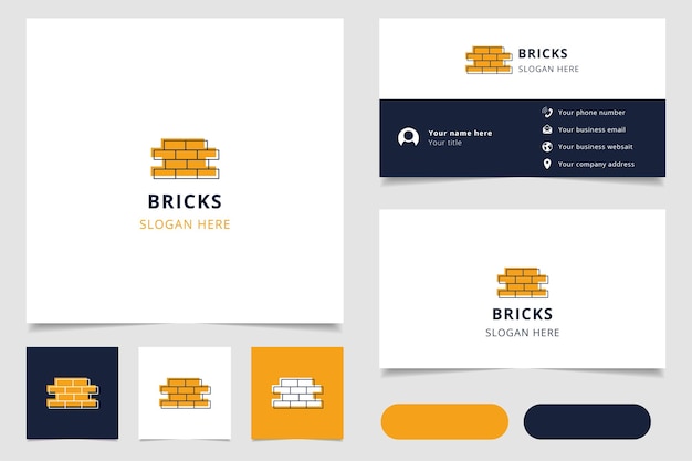 Bricks logo design with editable slogan branding book and