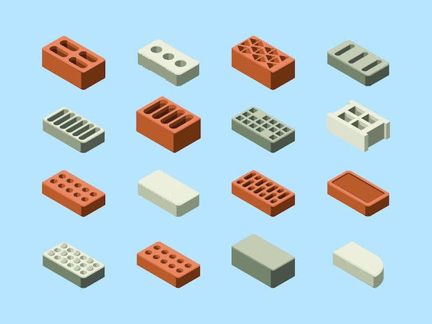 ベクトル レンガは、建設住宅用の 3d 素材を設定します。建物用ツールです。派手なベクトル等尺性レンガ