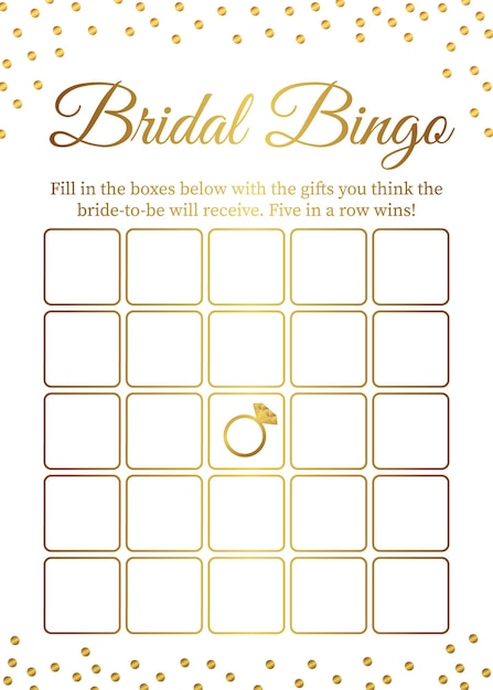 Bridal Bingo card template Bridal Shower Bingo games Funny activity for guests Bachelorette Party activities Wedding stationery Gold polka dots