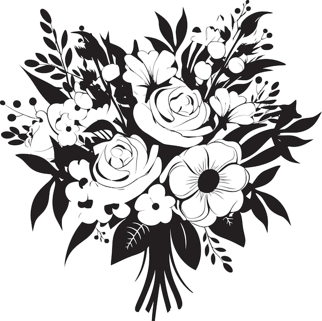 Bridal Blossom Box Monochrome Vector Emblem Chic Petal Harmony Zwart Boeket Icon Design