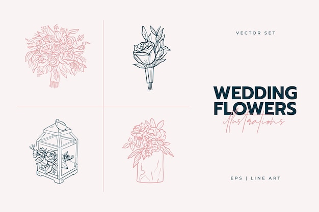 Bouquet da sposa. illustrazione di tendenza dell'arredamento di nozze. arte lineare.