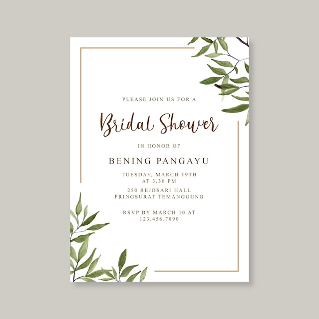 Bridal shower card with watercolor foliage