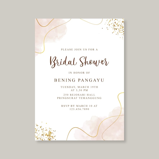 Vector bridal shower card with watercolor splash and glitter