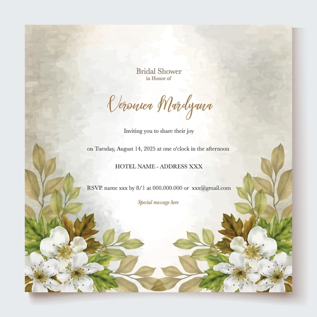 ブライダルシャワーの花の招待状のテンプレート