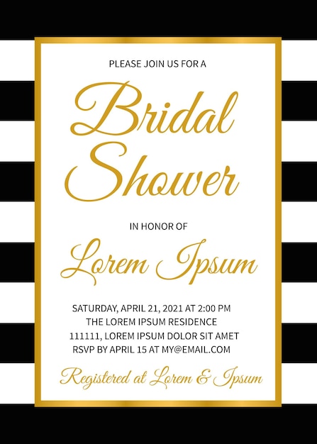 Vector bridal shower invitation card classic bridal party invite wedding stationery easy to edit vector template for your design projects