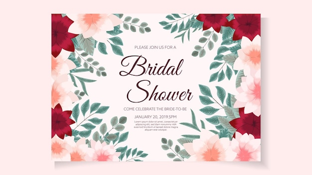 Макет шаблона приглашения свадебный душ в абстрактном цветочном дизайне романтических элегантных цветов