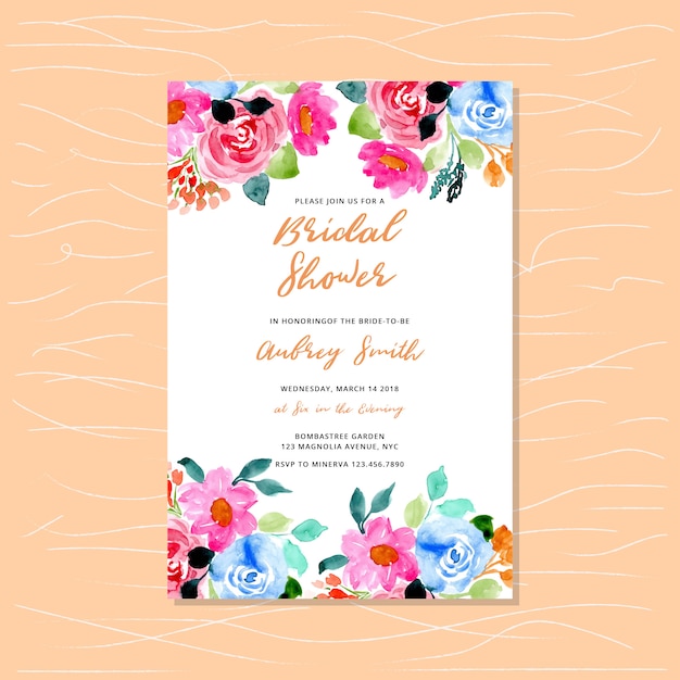 Vector bridal shower invitation with floral watercolor frame