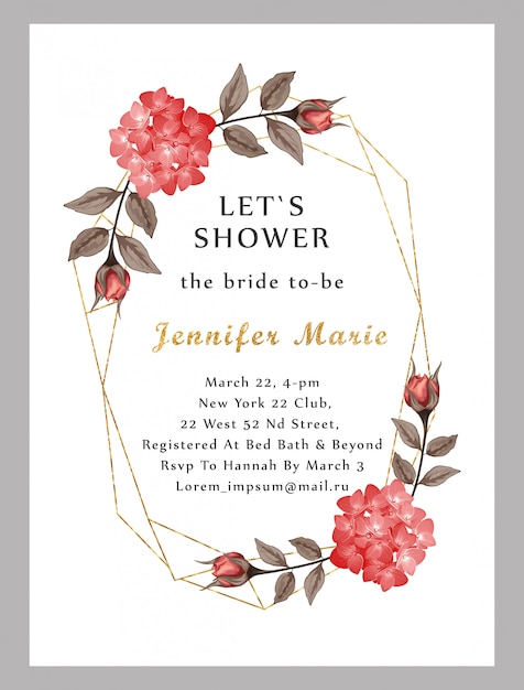 Vector bridal shower invitation with watercolor