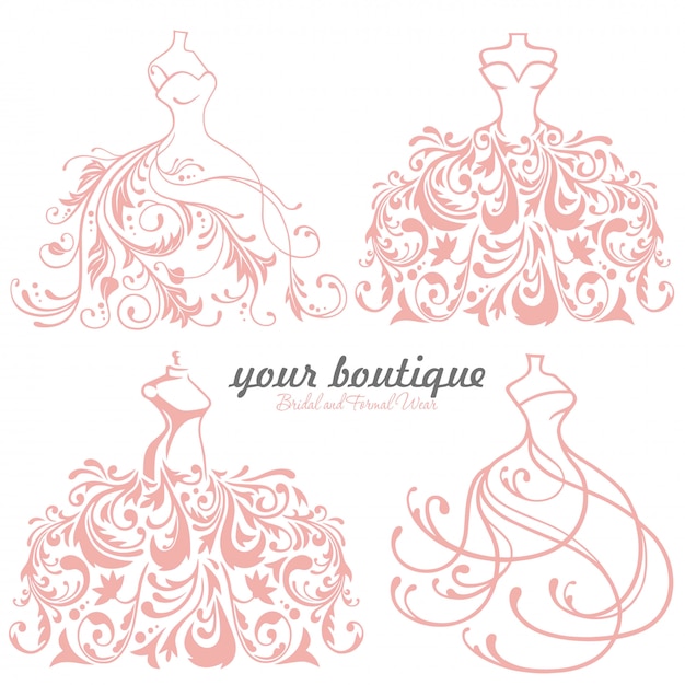 Vector bridal wedding dress boutique logo set,  collection