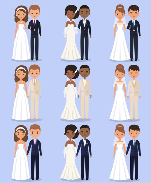 Жених и невеста анимированные персонажи. иллюстрации.