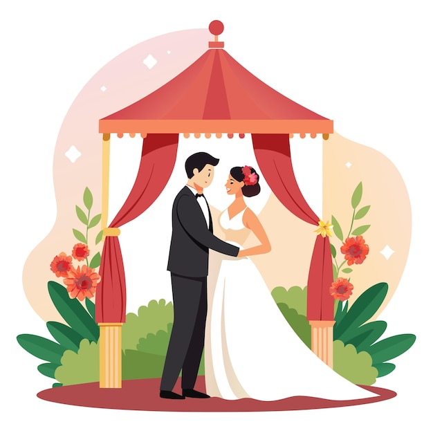 Bride en Groom trouwdag fotografie vector illustratie concept