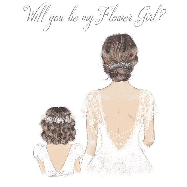 Vector bride and flower girl hand drawn illustration. wedding illustration