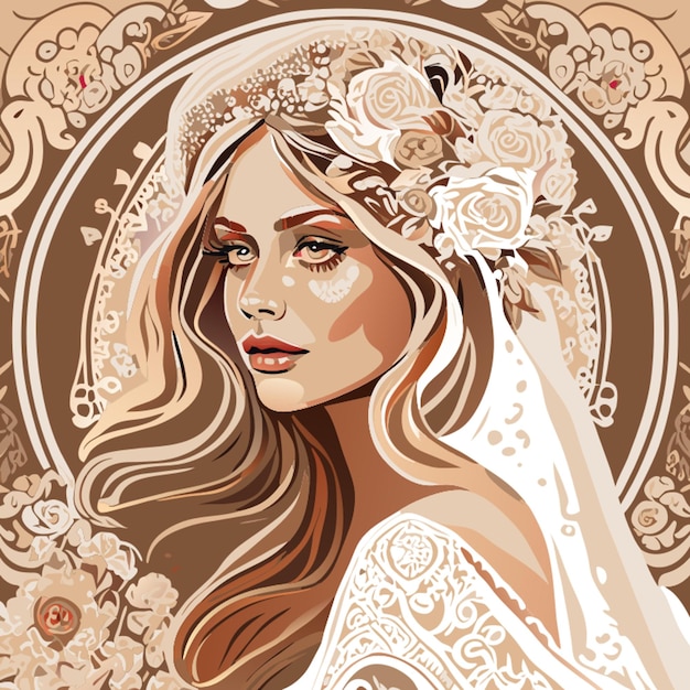 a bride grafitti bohemian style vector illustration