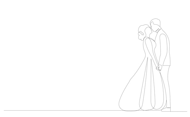 Bride and groom continuous line drawing vector