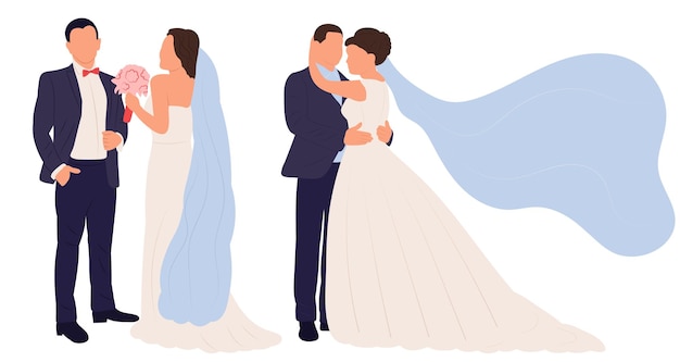 Bride and groom flat design isolated vector