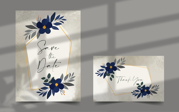 Vector bride and groom floral wedding invitation card set save the date card thank you card template