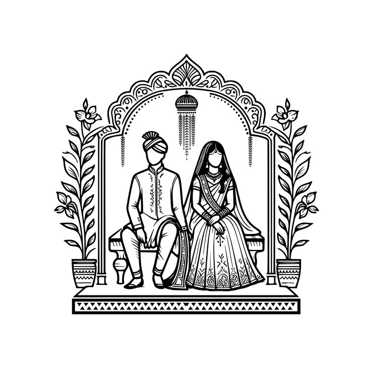 वेक्टर bride and groom getting married indian wedding clipart