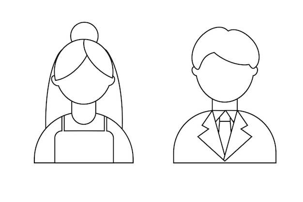 Bride and groom isolated in line style vector illustration on white background