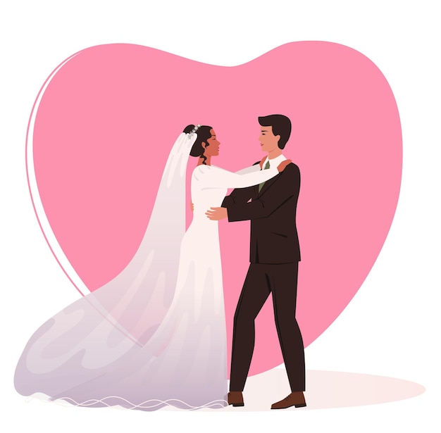 bride and groom in heart clipart