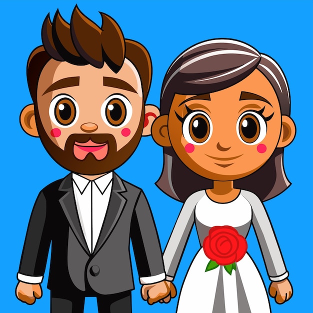 Sticker di cartone animato piatto disegnato a mano per la sposa e lo sposo concept di icona isolata